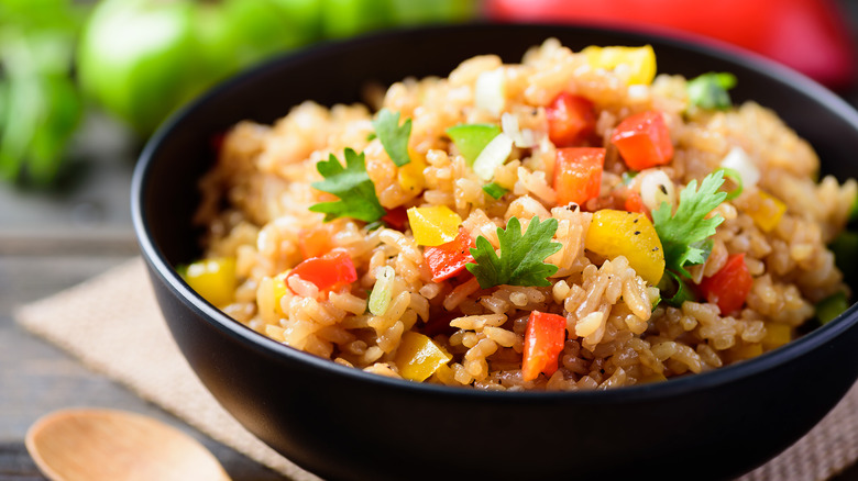 Close-up bowl of Asian fried rice