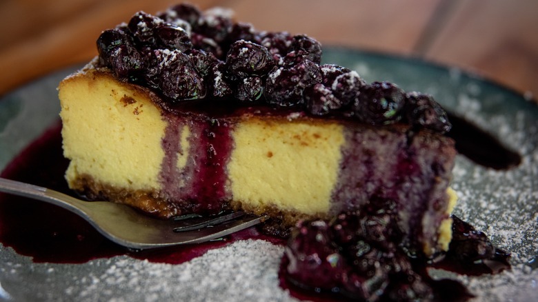 Blueberries on cheesecake