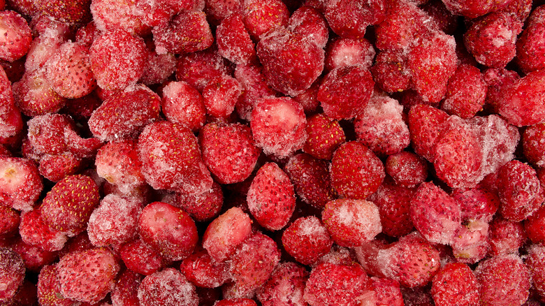 Close up of frozen strawberries