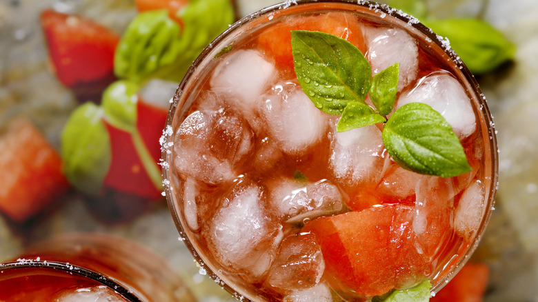 Cold watermelon drink in glass