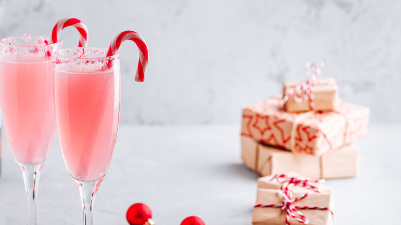 pink holiday drink with candy