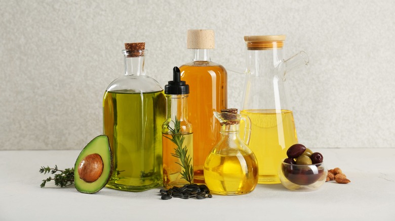 Glass jars of cooking oil