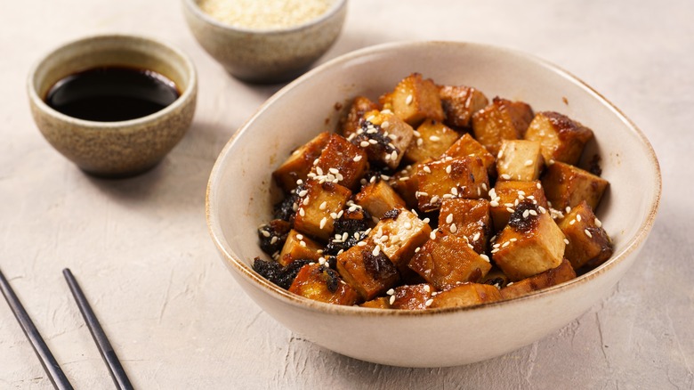 Marinated stir fried tofu