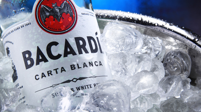 A bottle of Bacardi on ice
