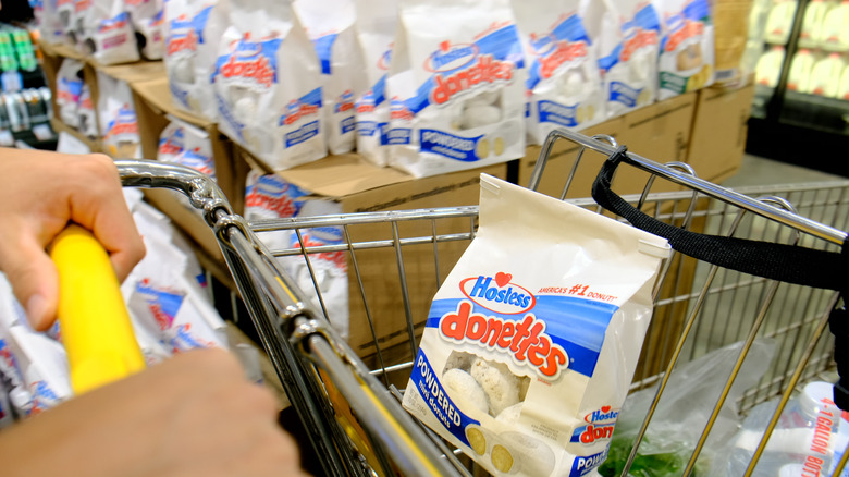 Customer has Hostess Donettes in cart at store