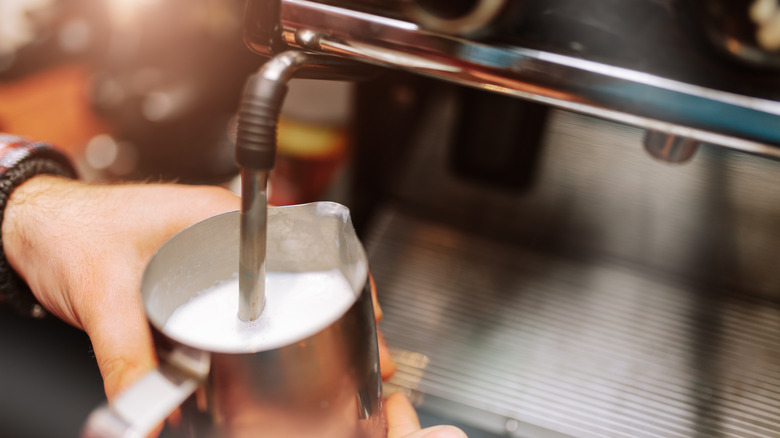 Frothing milk on espresso machine