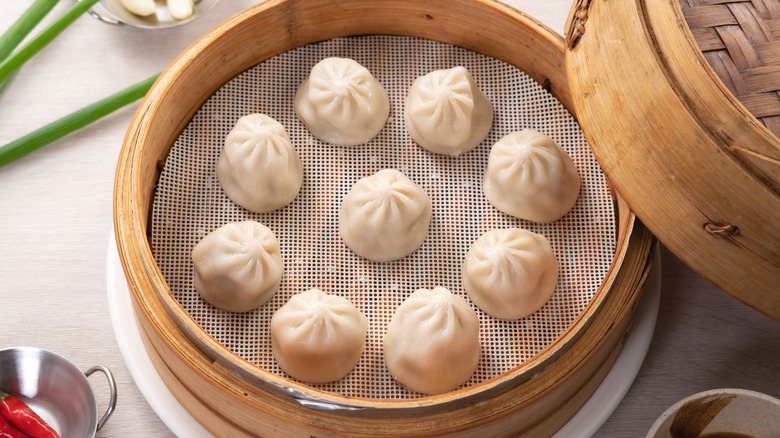 Xiao long bao in bamboo steamer