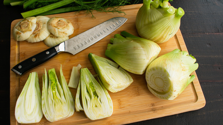 fennel on chopping board cut