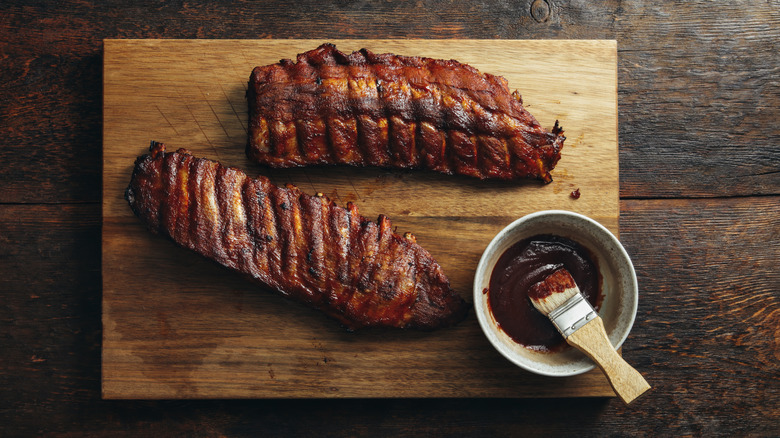 Ribs on wooden cutting board