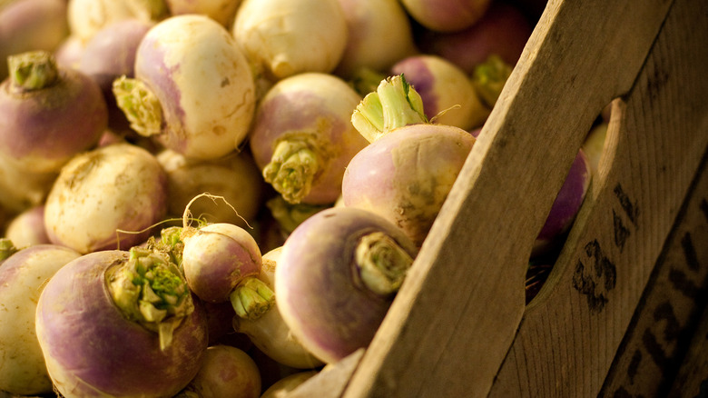 turnips in a wooden box