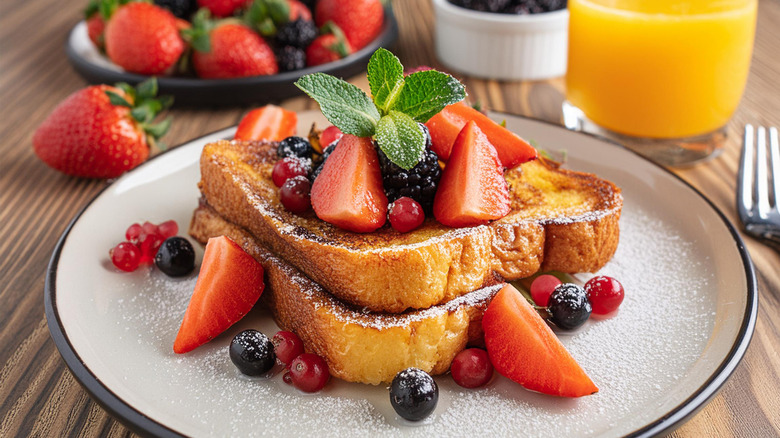 french toast served with berries and mint