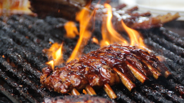 Rack of ribs on grill