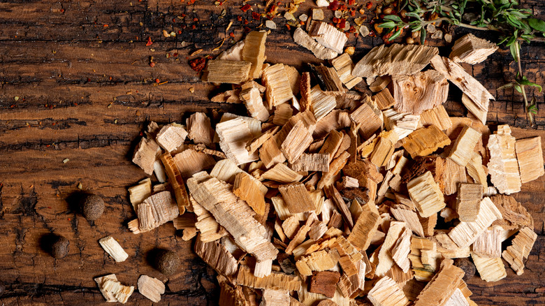 Grill wood chips on table