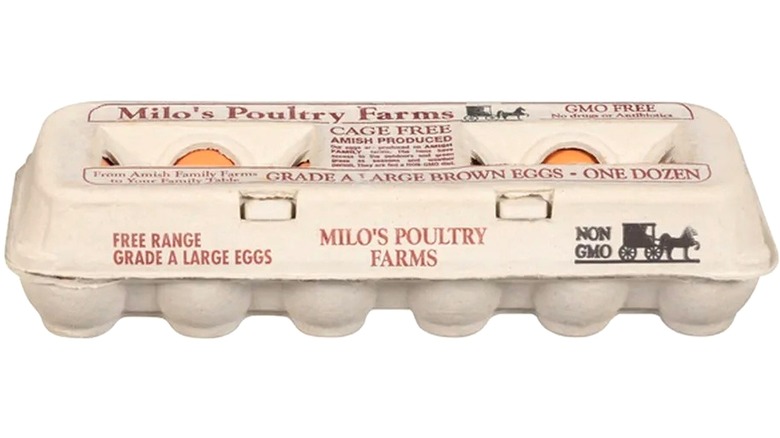 Carton of Milo's Poultry Farms eggs