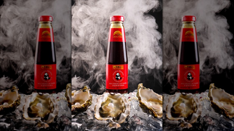 Oyster sauce bottle and oysters