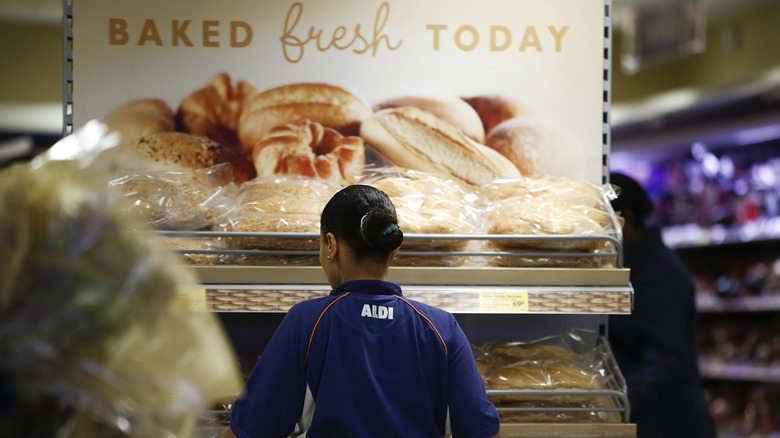 A bread display at Aldi 