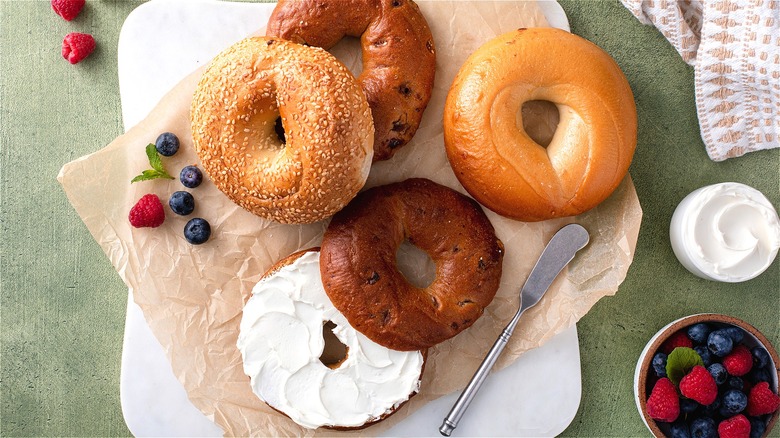 Whole bagels and cream cheese 