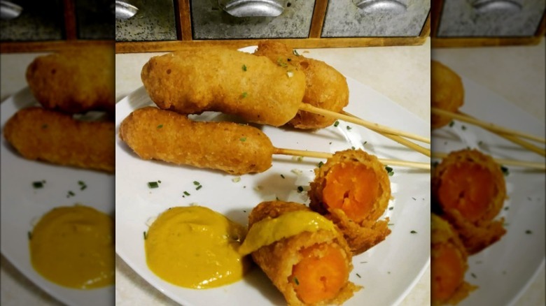 Homemade carrot corn dogs