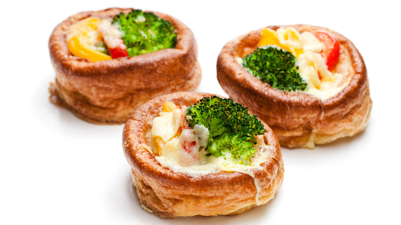 three stuffed Yorkshire puddings