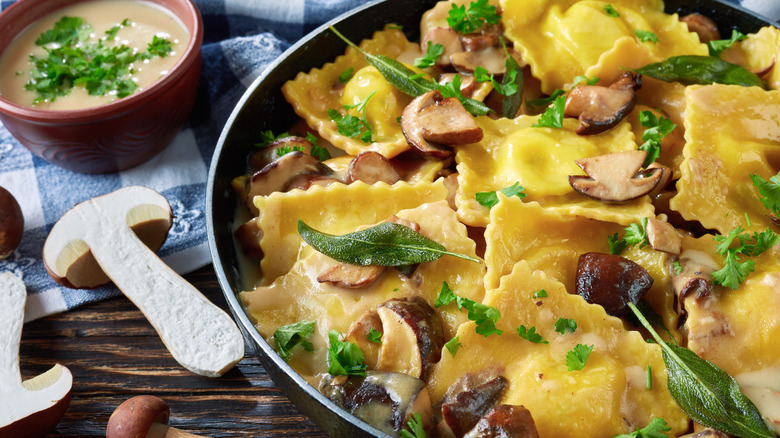 Mushroom ravioli with sage