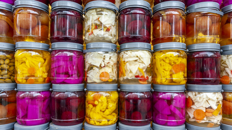 various jars of pickles