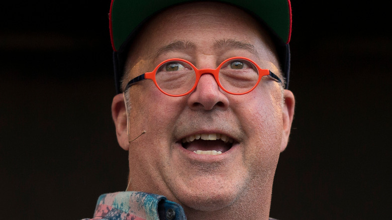 chef Andrew Zimmern speaking at a publicity event