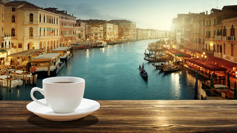 Cup of coffee overlooking Venice