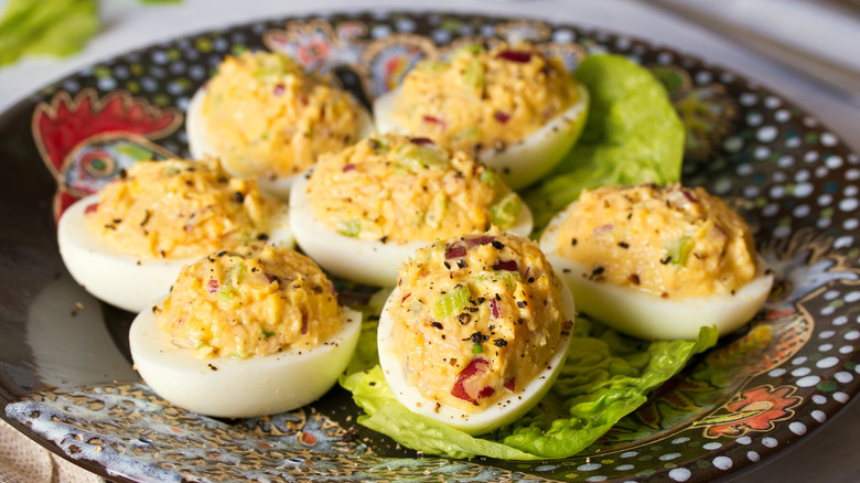 Deviled eggs with onions