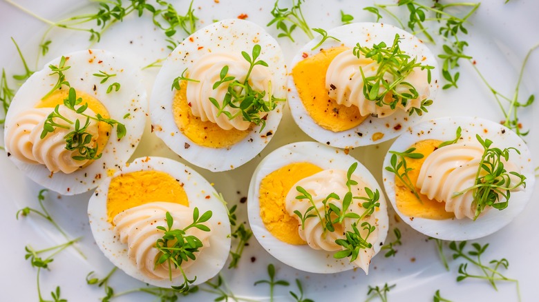 Deviled eggs with greenery