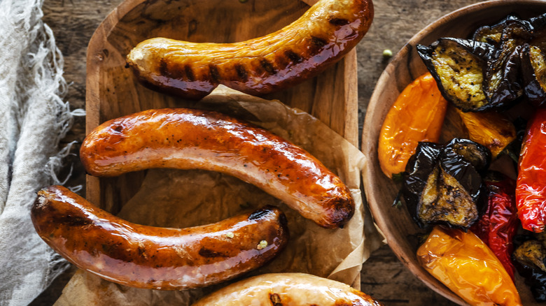 cooked sausages and peppers