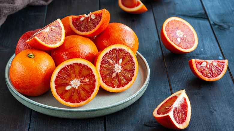 blood oranges on a plate