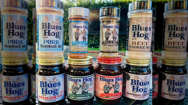 Collection of Blues Hog sauces, marinades, and rubs