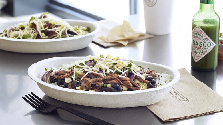 Chipotle burrito bowl with carnitas