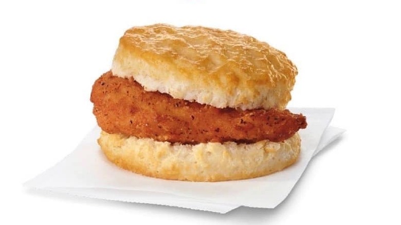 Spicy Chicken Biscuit on napkin