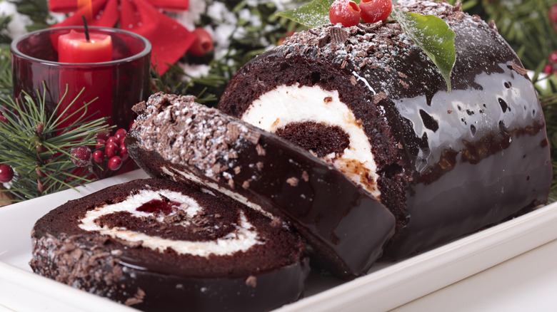 Slices of yule log cake