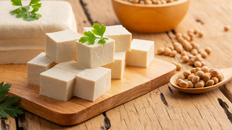 cubes of tofu stacked