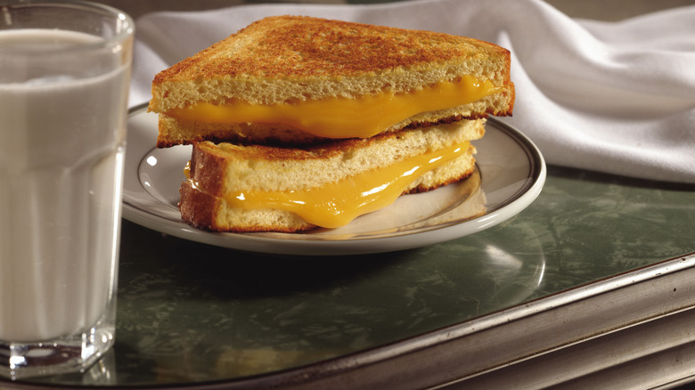 Grilled cheese with glass of milk