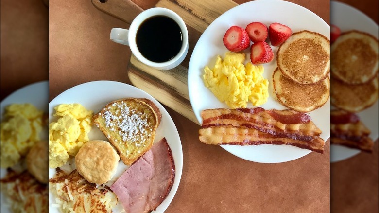 coffee and two breakfast plates