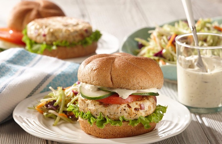 Greek Chicken Burgers with Lemon Pepper Yogurt Sauce