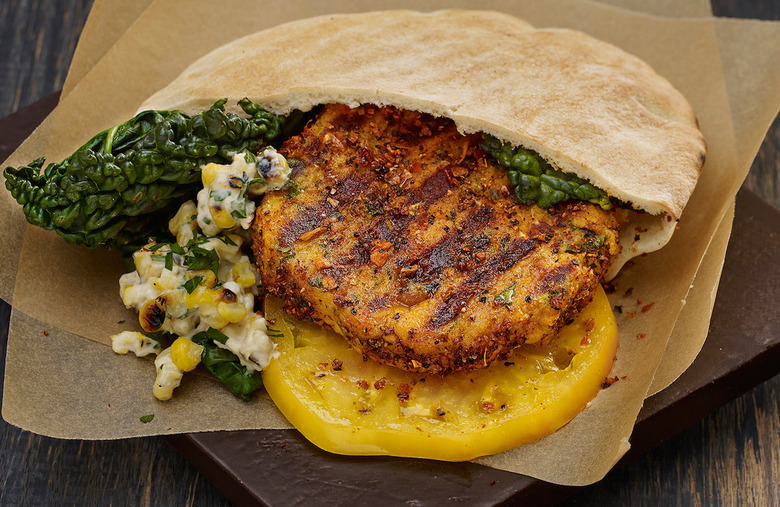 Mesquite Chickpea Burger with Grilled Corn Topping