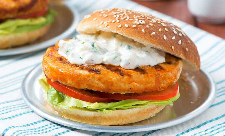 Buffalo Turkey Burgers with Blue Cheese Dressing