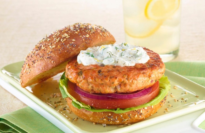 Salmon Burgers with Dill Cream Cheese Topping