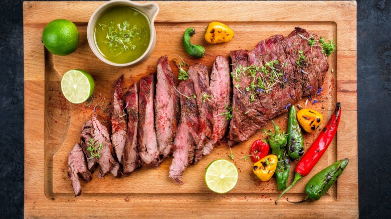 Bavette steak on cutting board