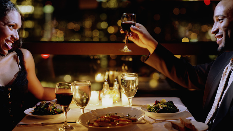 Two people dining at restaurant