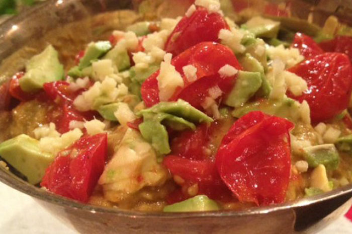 Avocado Oven Roasted Tomato and Fresh Ginger Dip