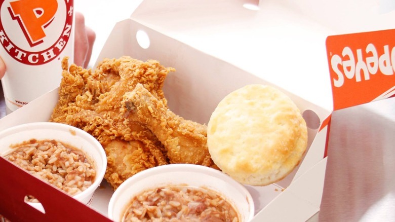 Popeyes box with fried chicken