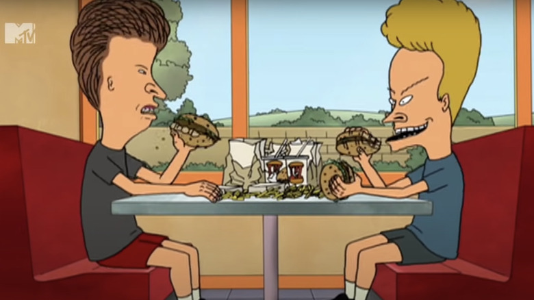 Beavis and Butthead eating burgers