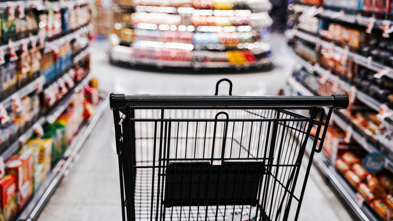 grocery cart in store aisle