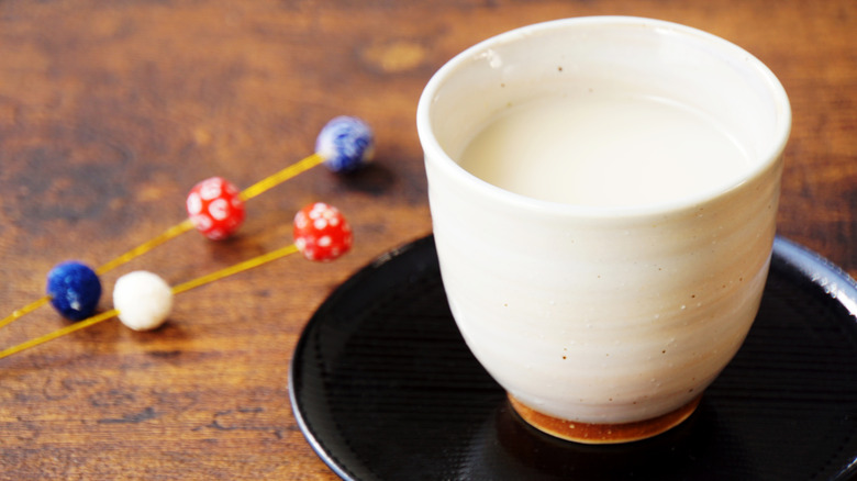 white Ceramic cup of amazake