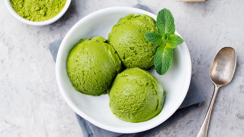 Bright green matcha ice cream
